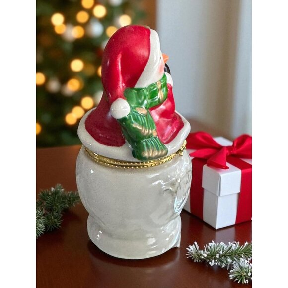 Vintage Snowman Limoges Porcelain Hinged Trinket Jar Holiday Decor - Picture 10 of 13